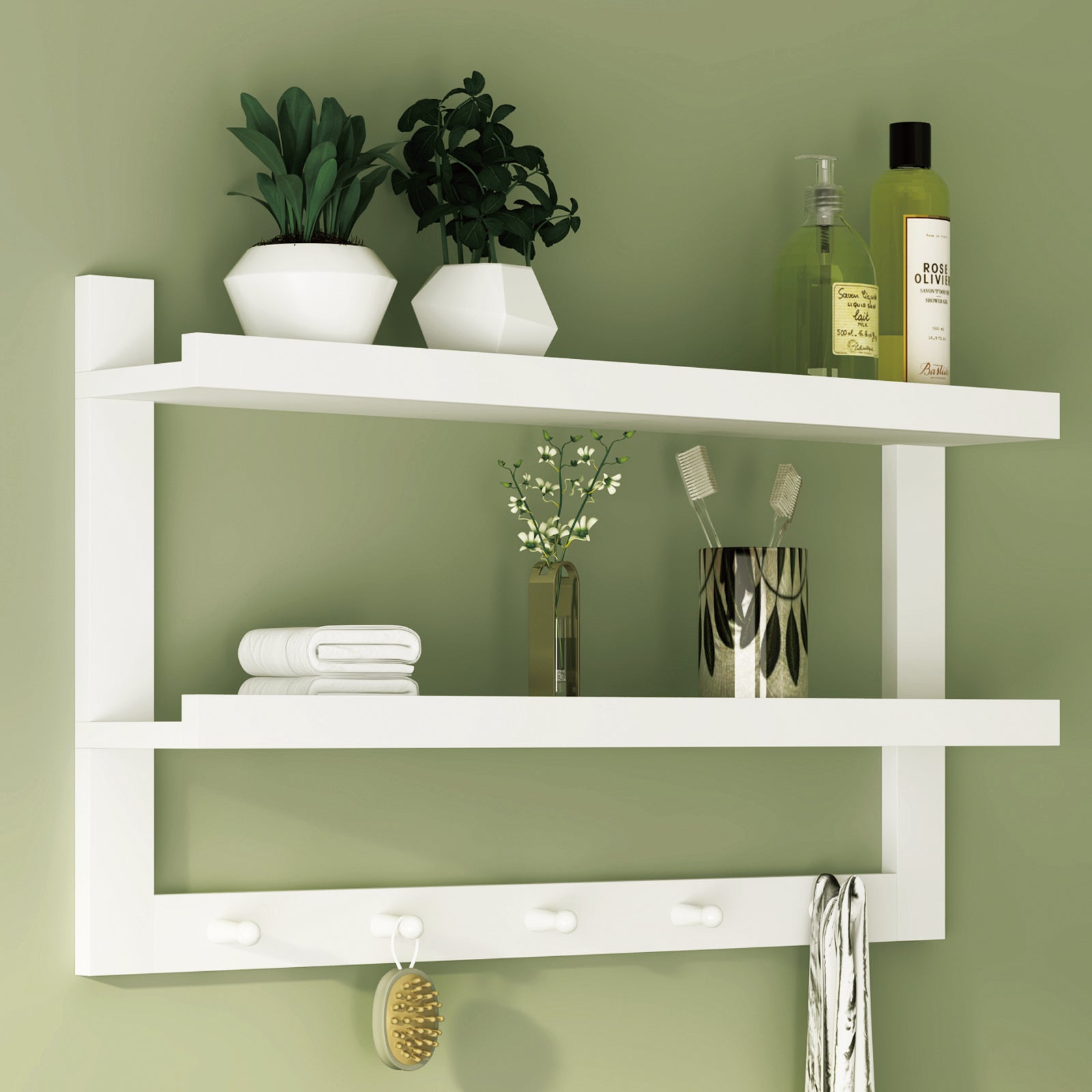 White Wall Shelves With Hooks for Bathroom Kitchen Bedroom Living Room  Entryway Shelf Organizer French Country Furniture Open Shelving Unit 
