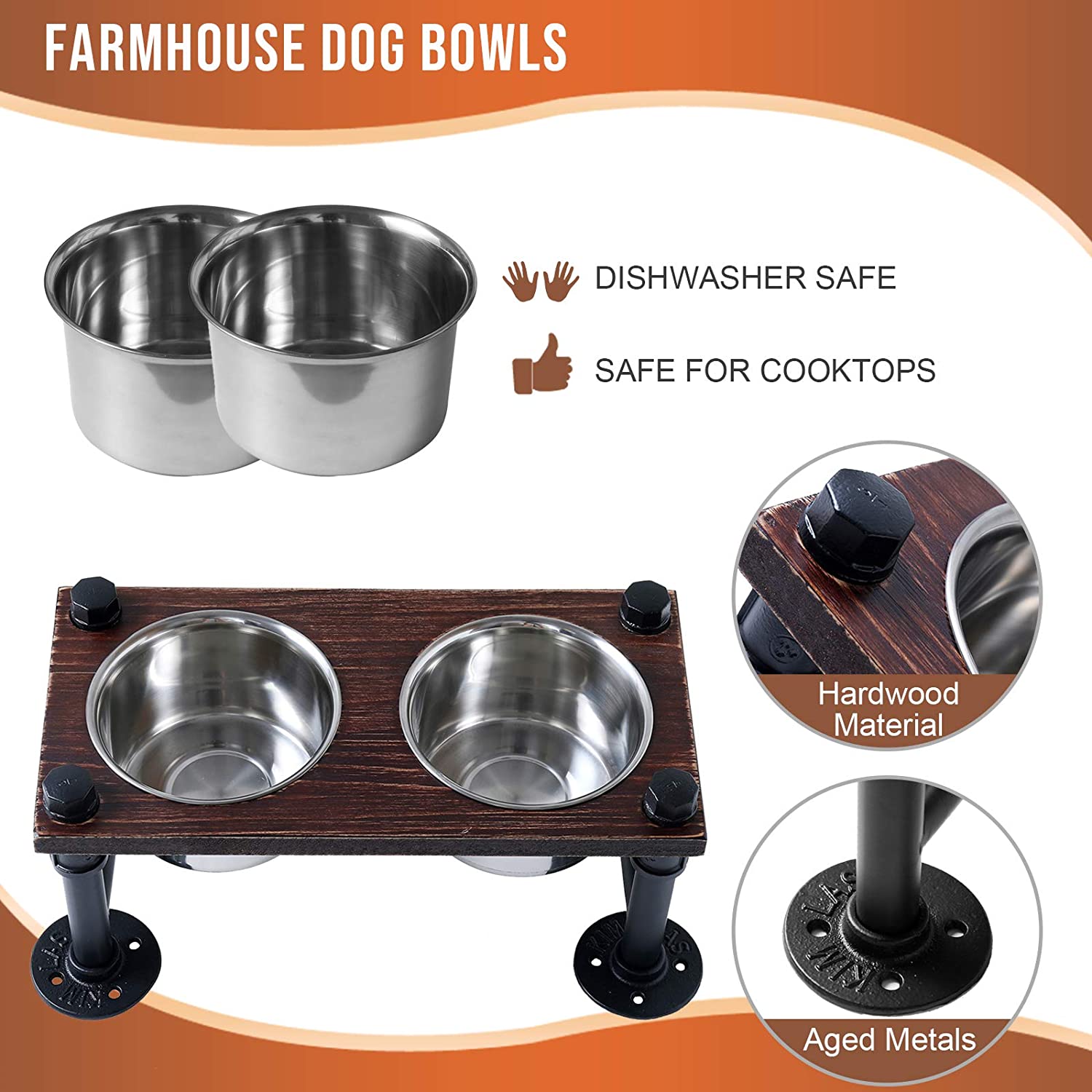 Halifax North America Elevated Dog Bowls with Stand, Raised Dog Feeder for Large Medium Dogs, Oak in Black/Oak | Mathis Home