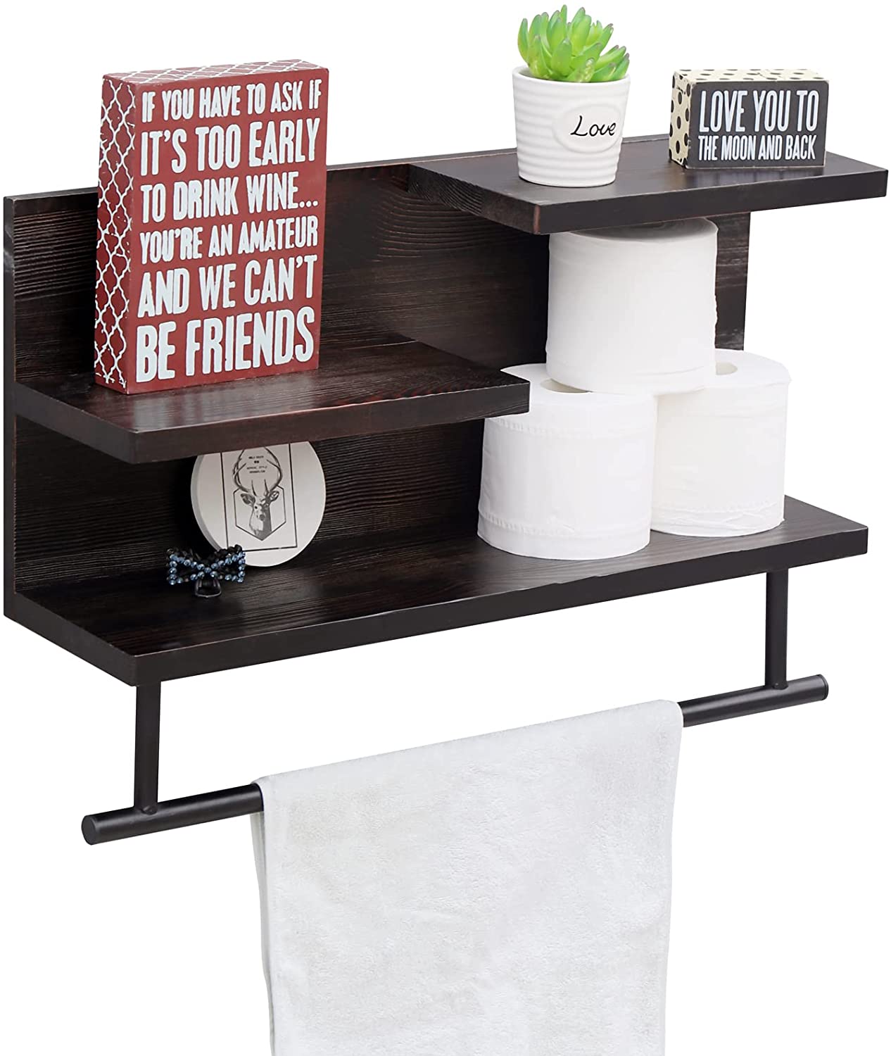 Shower Caddy, Floating Shelves With Towel Bar, Wall Shelves For